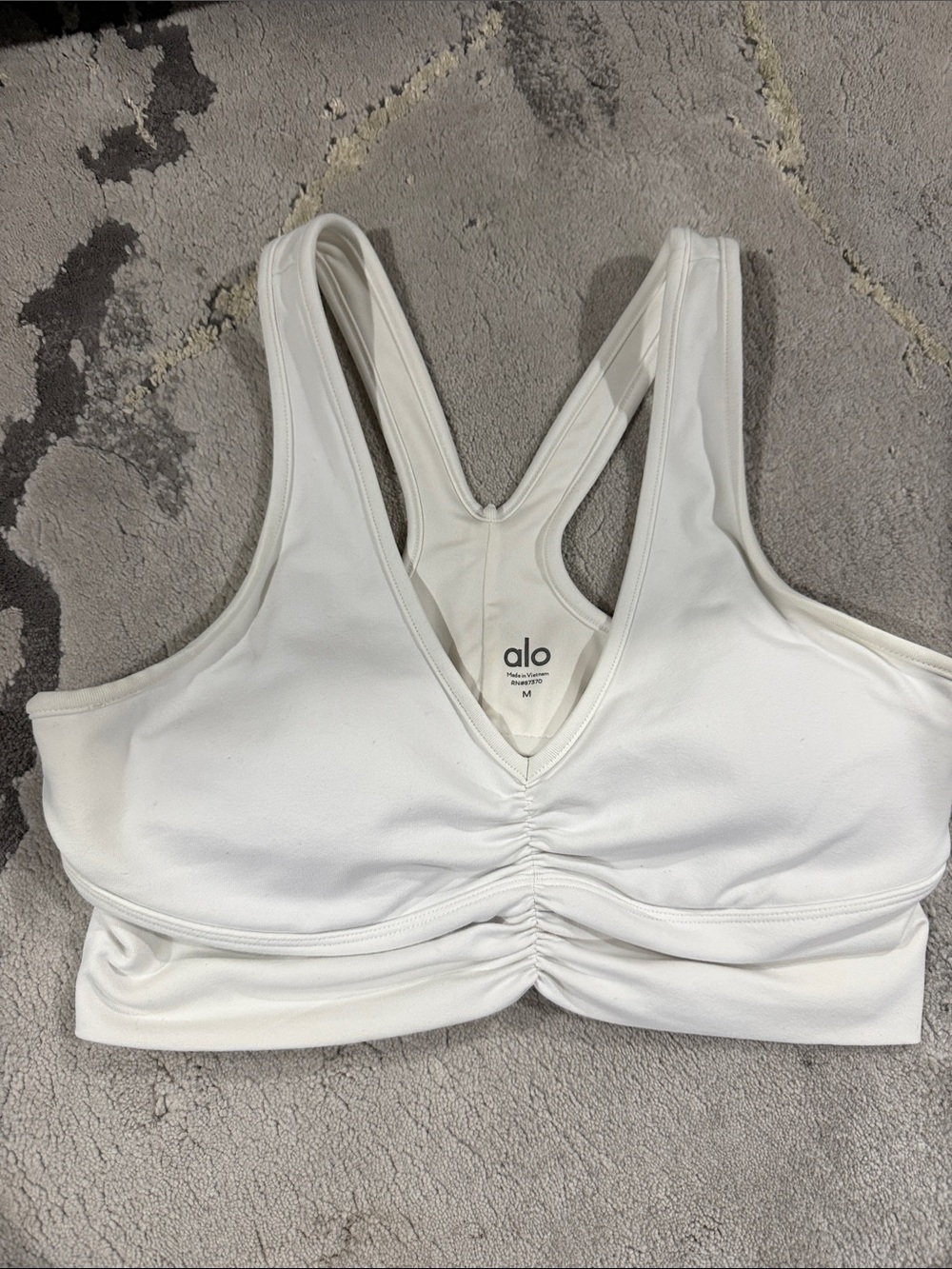 ALO Yoga White Ruched V-Neck Racerback Sports Bra